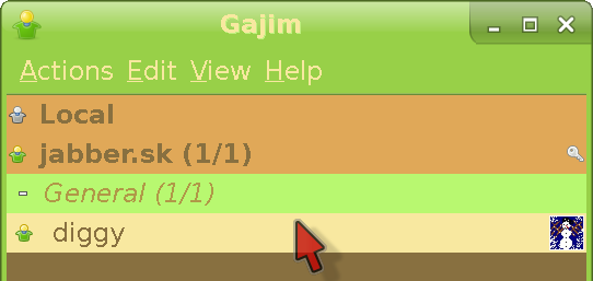 Entering the talk window in Gajim