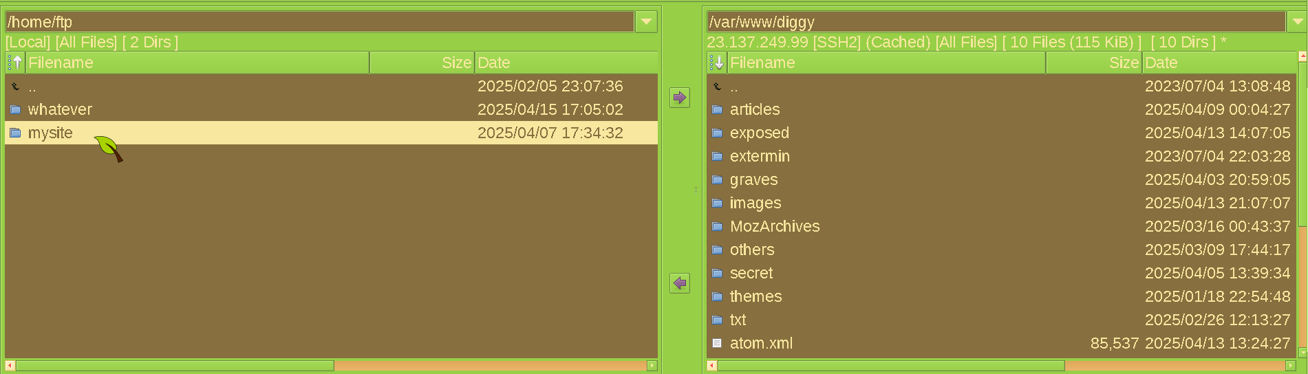 gFTP folder lists