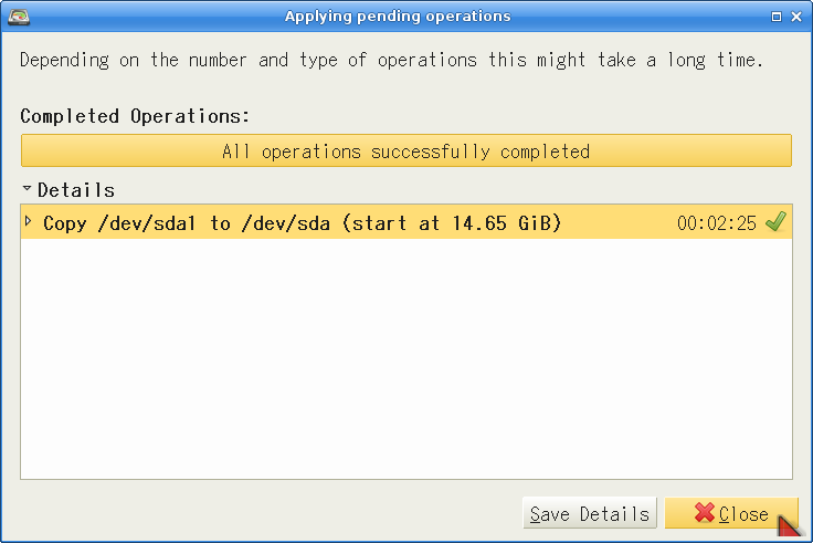 Closing operations in GParted