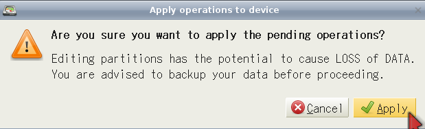 Confirming an operation in GParted
