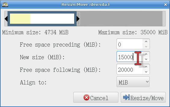 Enlarging a partition in GParted